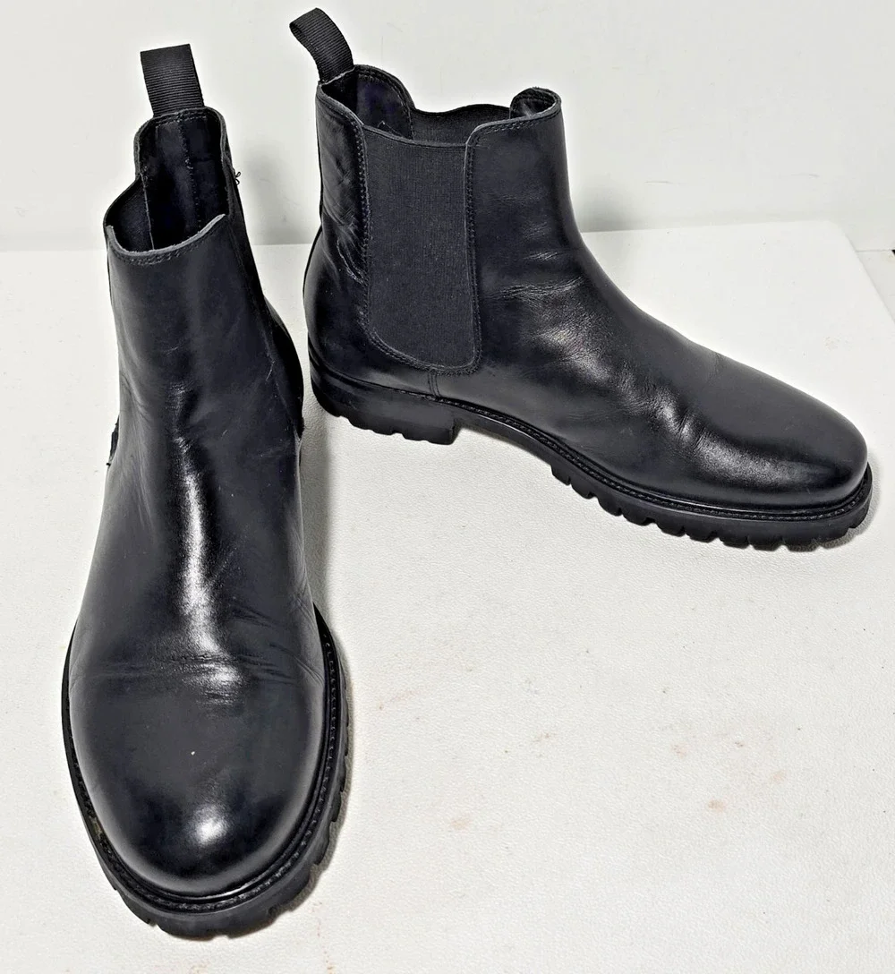 Saks Fifth Avenue BARI Black Leather Round Toe Boots Men’s Size 8 M